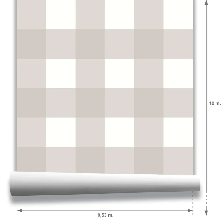 modelo Anna, papel pintado de cuadros, gris topo y blanco roto, escala grande