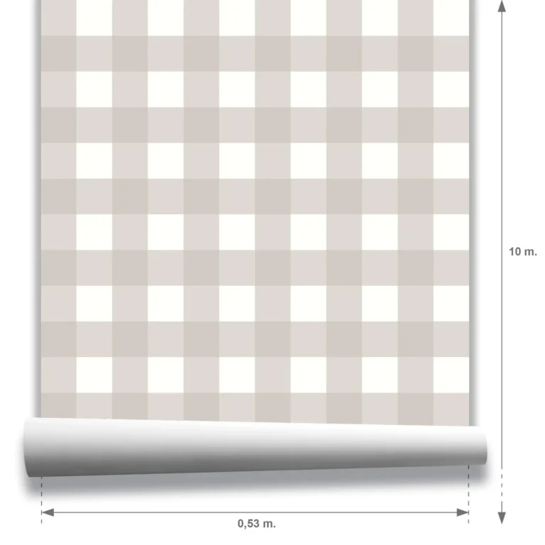 modelo Anna, papel pintado de cuadros, gris topo y blanco roto, escala mediana
