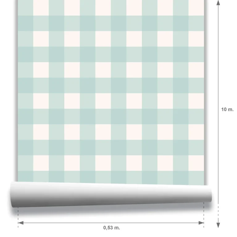 Modelo Anna, papel pintado de cuadros, aguamarina y blanco, escala mediana