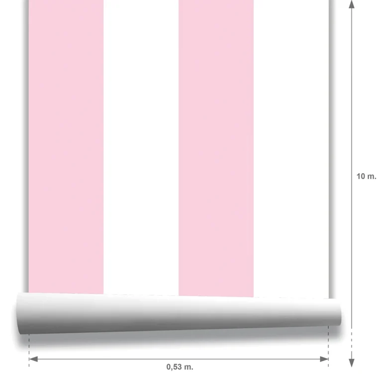 Modelo Muestra Della, papel pintado de rayas rosa rubor y blanco, a escala maxi.