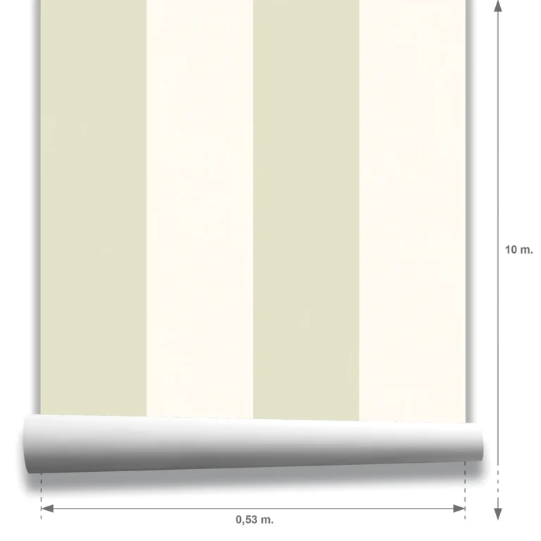 Modelo Muestra Della, papel pintado de rayas verde salvia y marfil, a escala maxi.