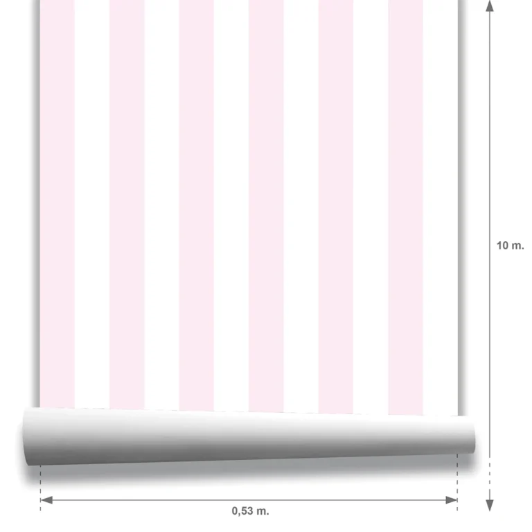 Muestra modelo Della, papel pintado de rayas rosa algodón de azúcar y blanco, a escala mediana.