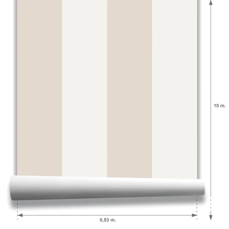 Modelo Muestra Della, papel pintado de rayas beige y blanco lino, a escala maxi.