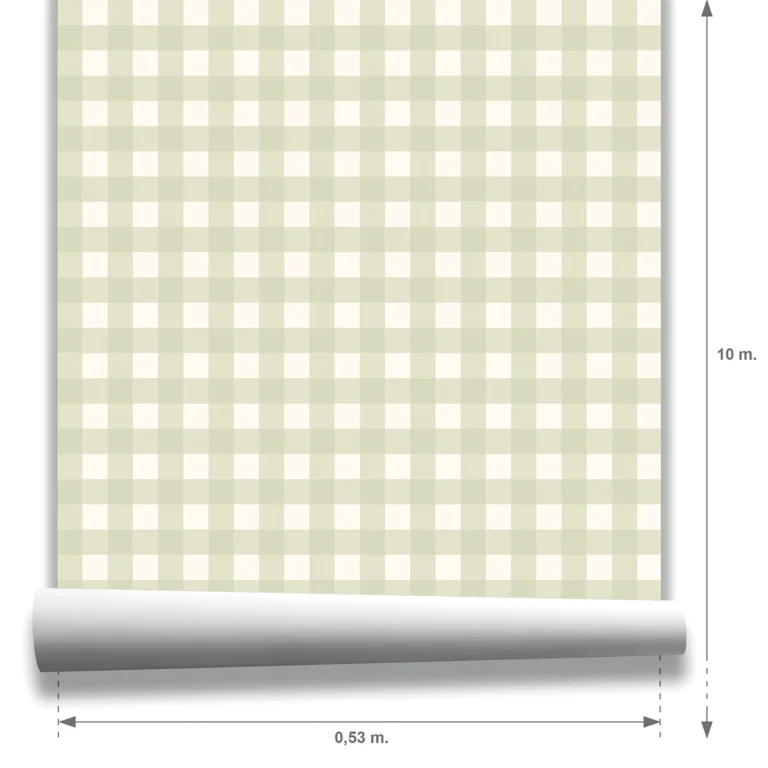 Papel pintado Vichy Muestra Anna en color verde salvia y marfil, a escala pequeña.