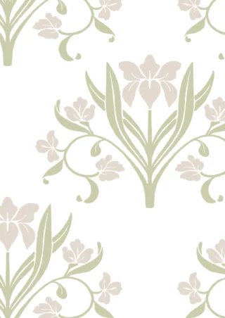 Muestra A4 de (L) Liria, floral, Verde Salvia y Gris Lino