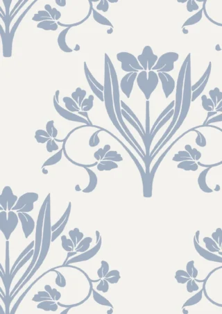Muestra A4 de (L) Liria, floral, Azul Empolvado y Blanco Lino
