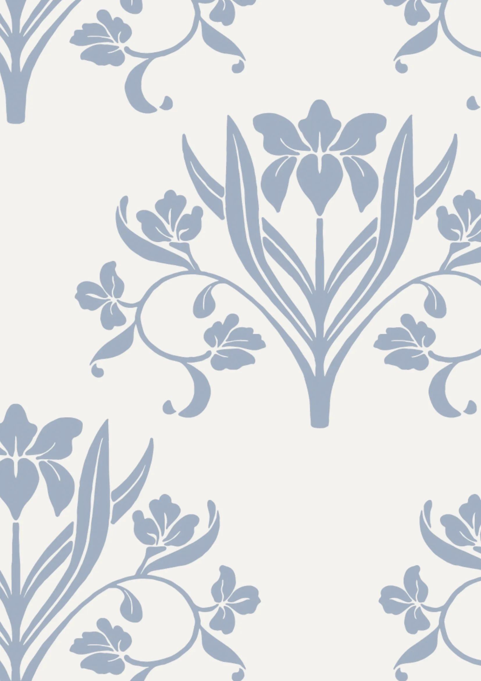 (L) Liria, floral, Azul Empolvado y Blanco Lino